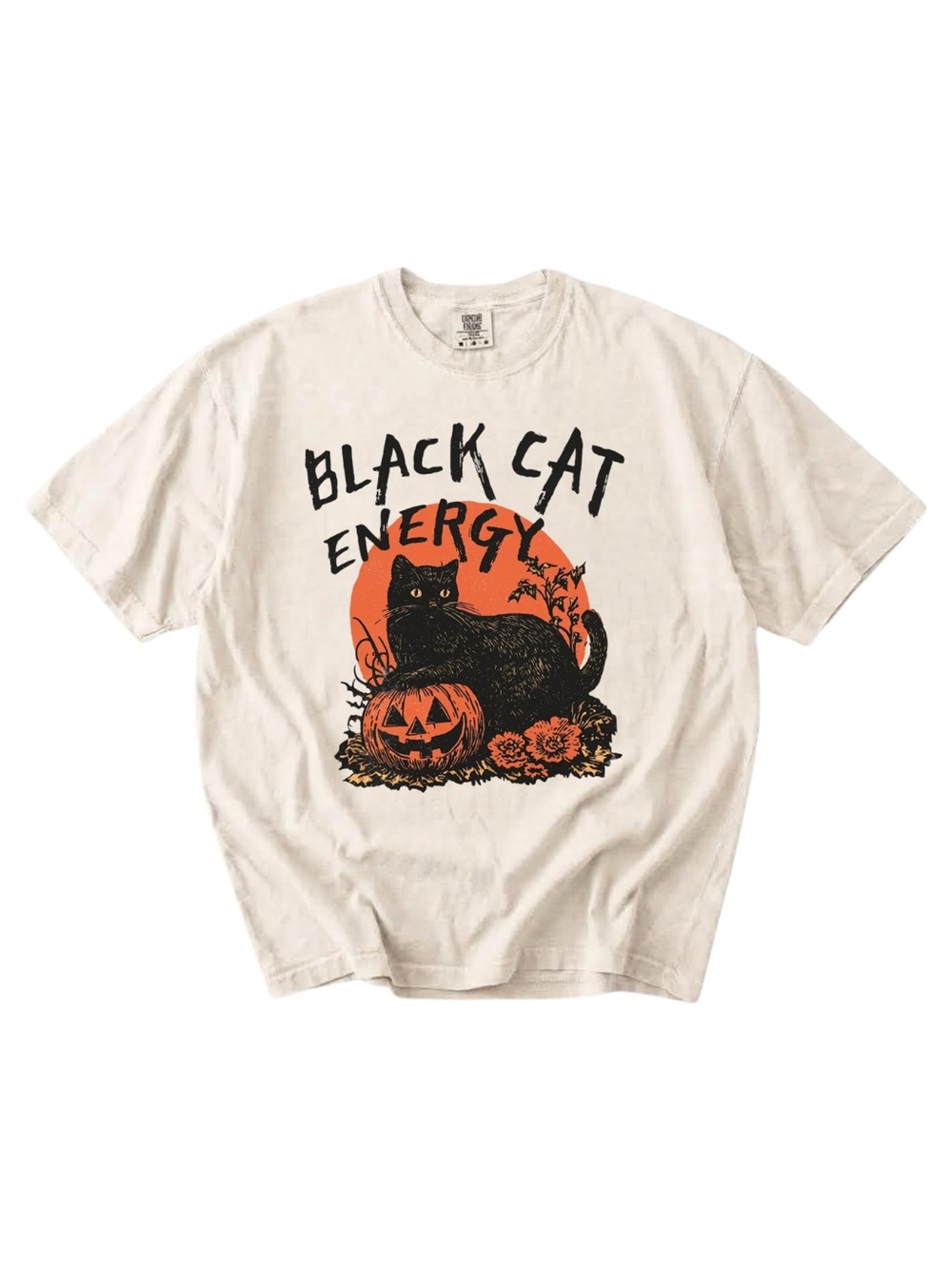 Comfort colors Black Cat Energy Graphic Tee - ivory with Orange & Black